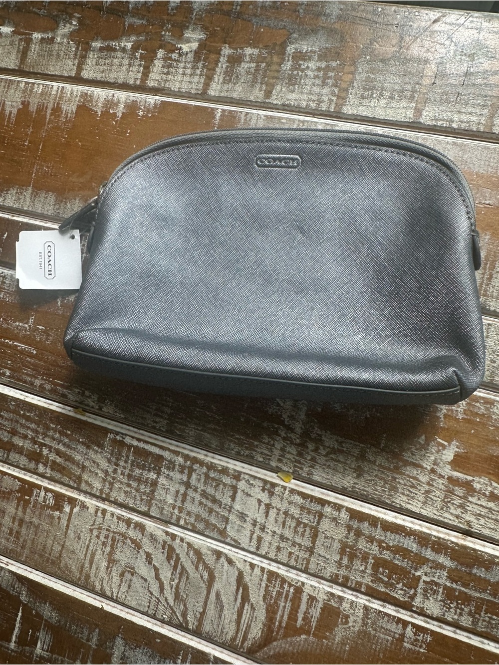 NWT Coach Silver Leather Cosmetic Bag
